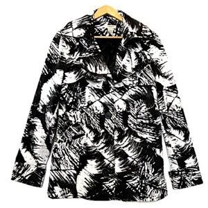 Vertigo Paris Womens Patterned Trench Coat Size XL Black & White A-Line Jacket